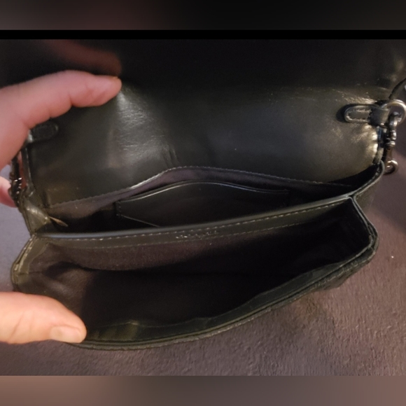 COACH Quilted Metallic Calf Leather  Chevron Crossbody Handbag BLACK MULTI/BLACK - Picture 5 of 7